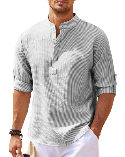 Linskjorte med lange ermer for menn